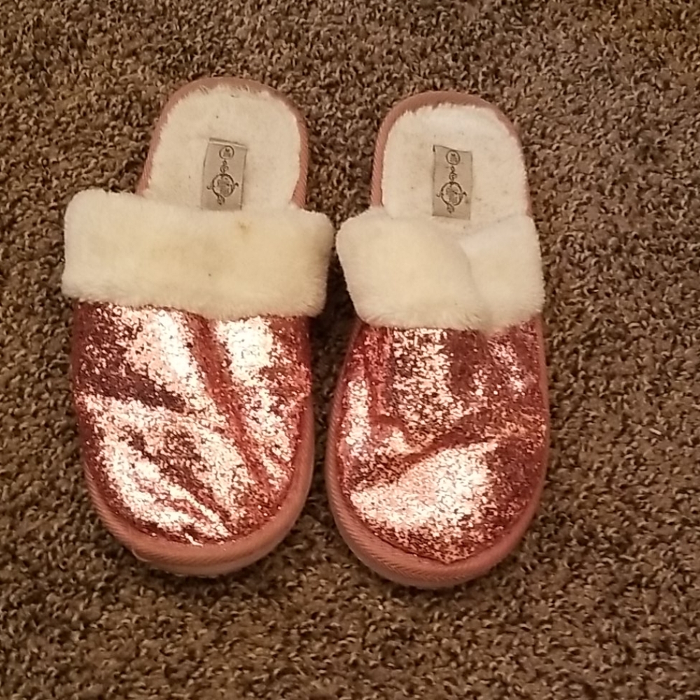 Sole mates women's pink sparkly glitter slippers